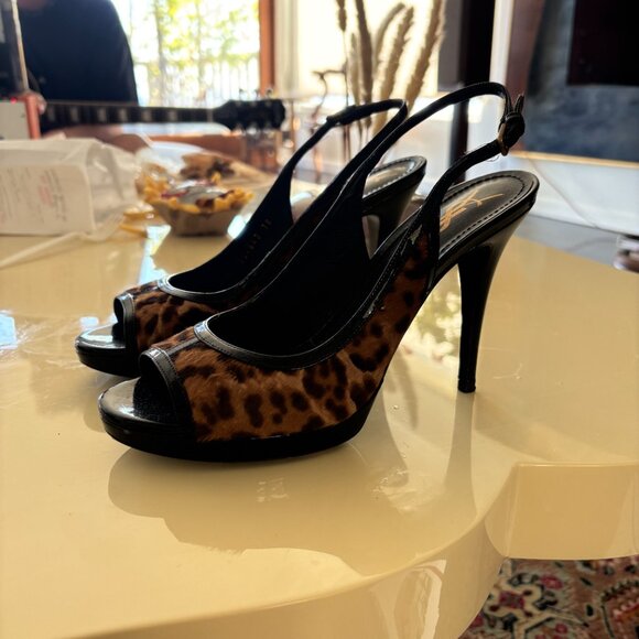 Saint Laurent Leopard Calf Hair Leather Slingback Platform Heels – Size 38 - Picture 6 of 11